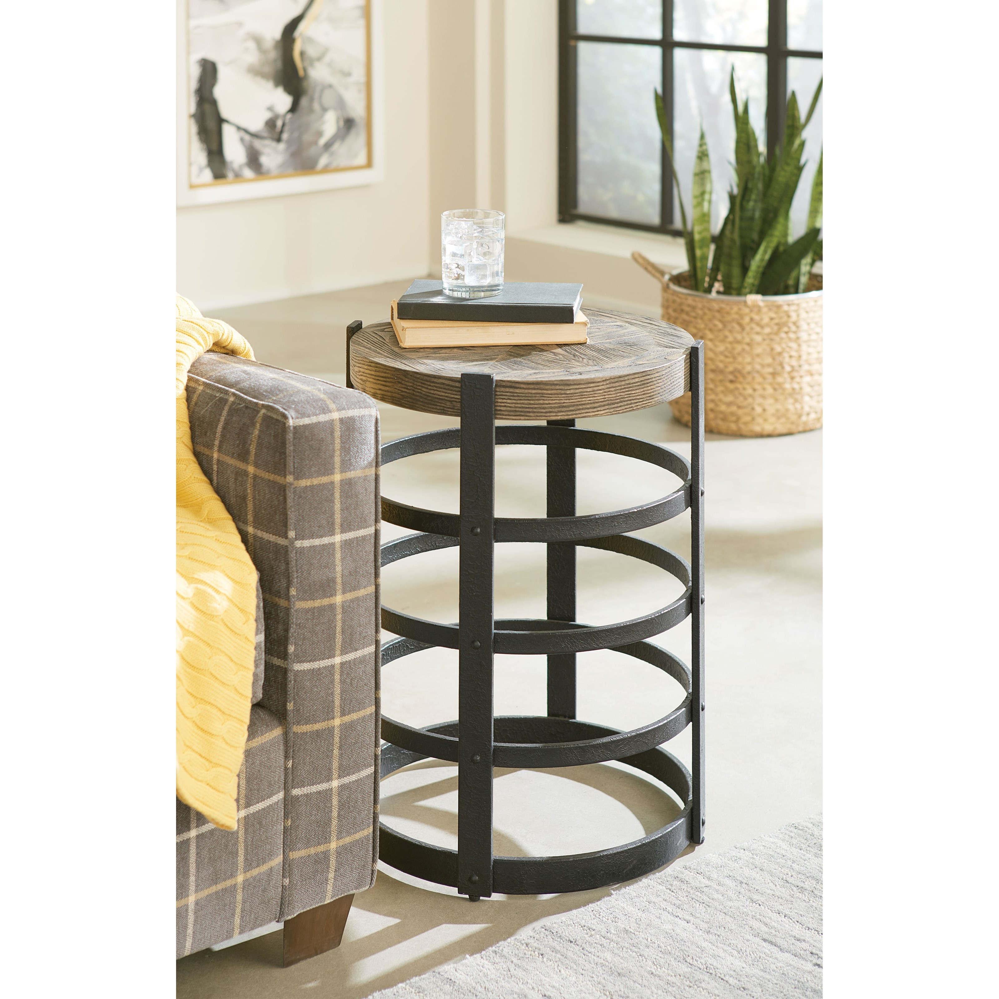 Barrel end table with storage deals